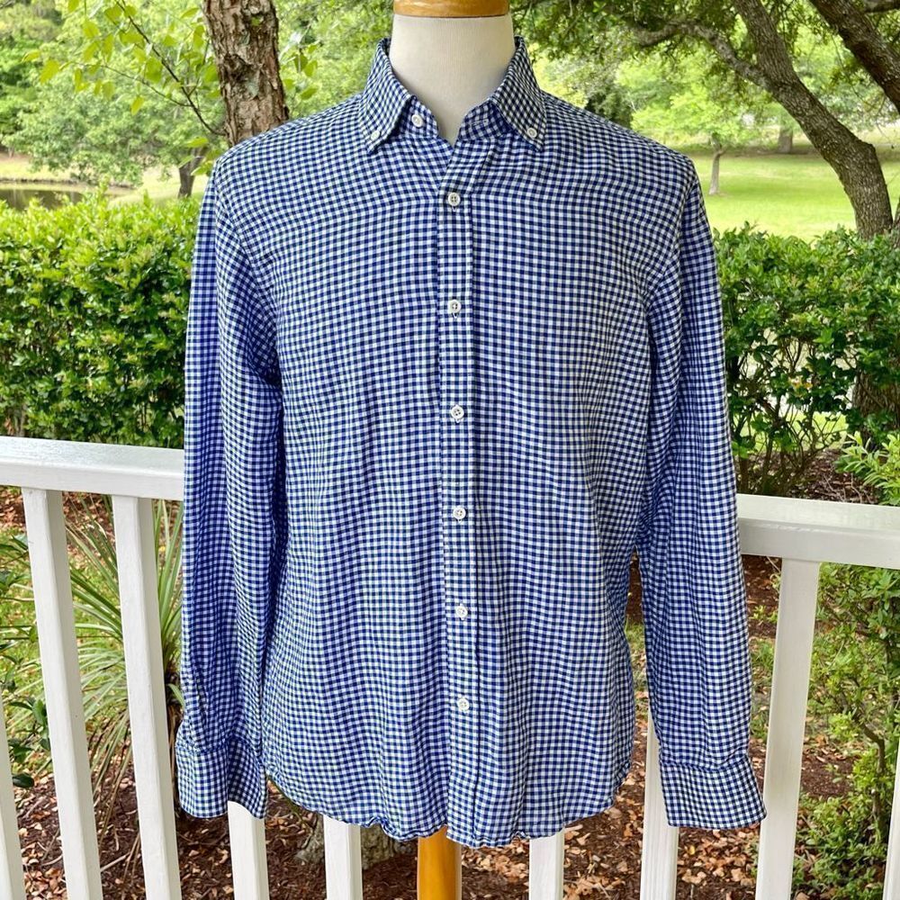 Patrick Assaraf Linen Blend Gingham Shirt. Size Large